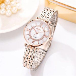 Silver Rose Gold Quartz Crystal Bracelet Watch